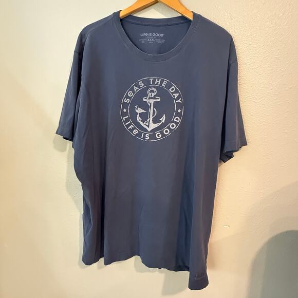 Life Is Good Men’s XXXL Blue Seas The Day Crusher Tee Shirt Nautical - Picture 1 of 5
